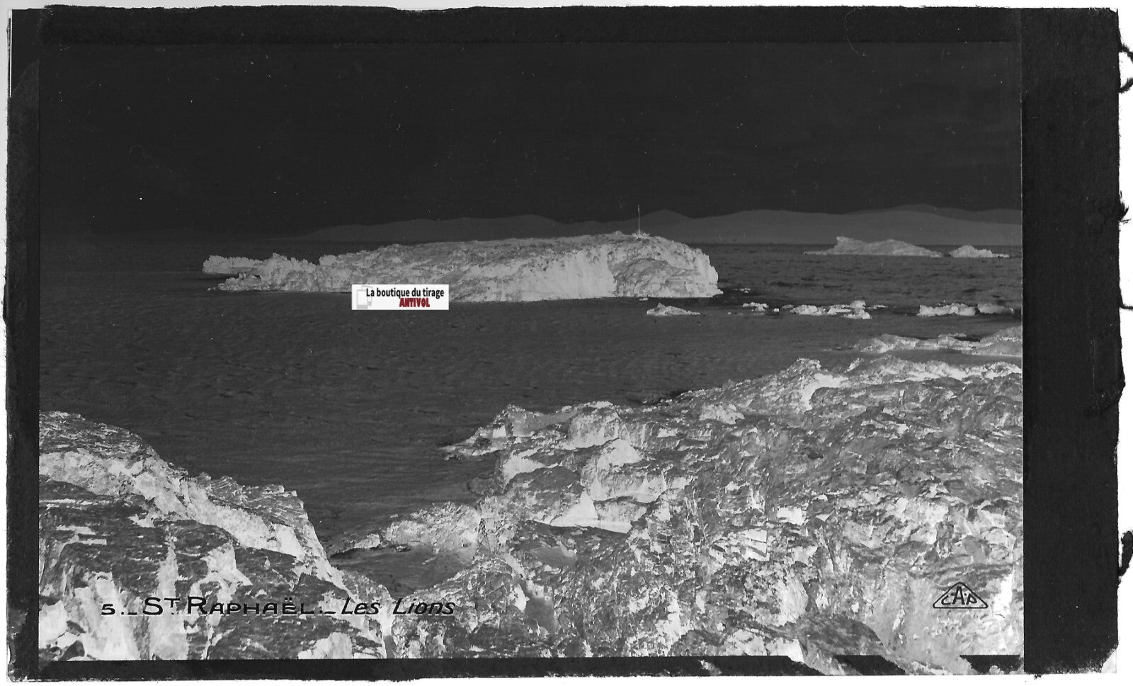 Saint-Raphaël, Les Lions, mer, Plaque verre photo, négatif noir & blanc 9x14 cm