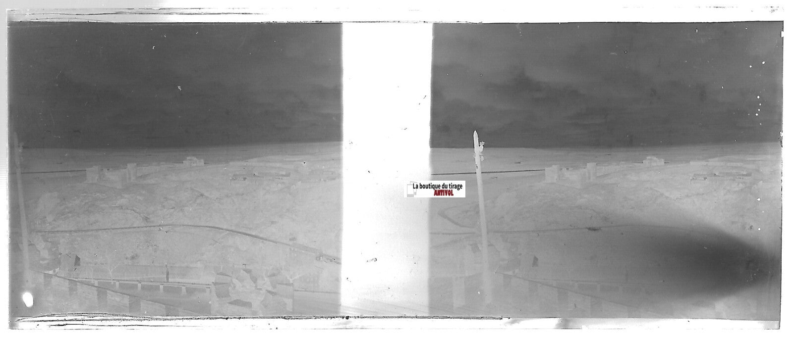 Fortification, Plaque verre photo stéréo, négatif noir & blanc 4,5x10,7 cm