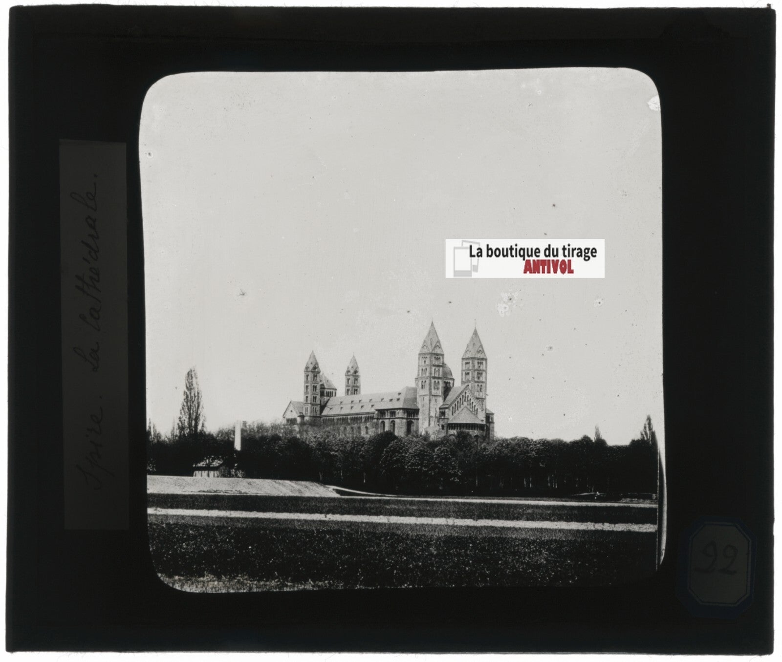 Cathédrale de Spire, Allemagne, photo ancienne plaque verre, positif 8,5x10 cm