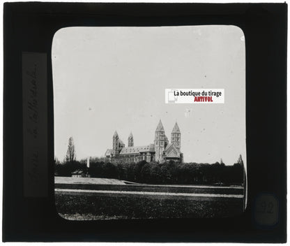 Cathédrale de Spire, Allemagne, photo ancienne plaque verre, positif 8,5x10 cm