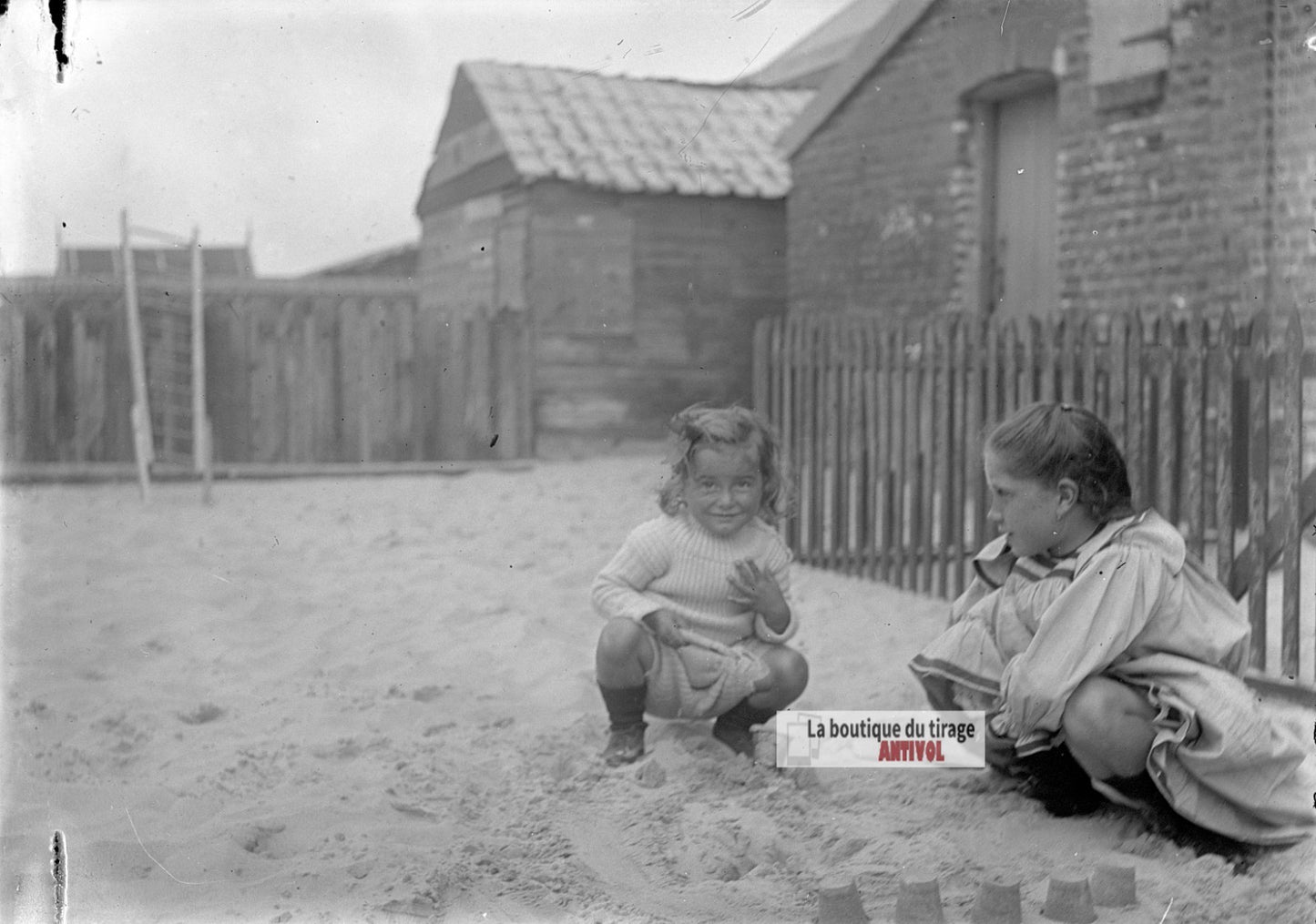 Jeux d'enfants, Berck-Plage, plaque verre photo ancienne, négatif 9x12 cm