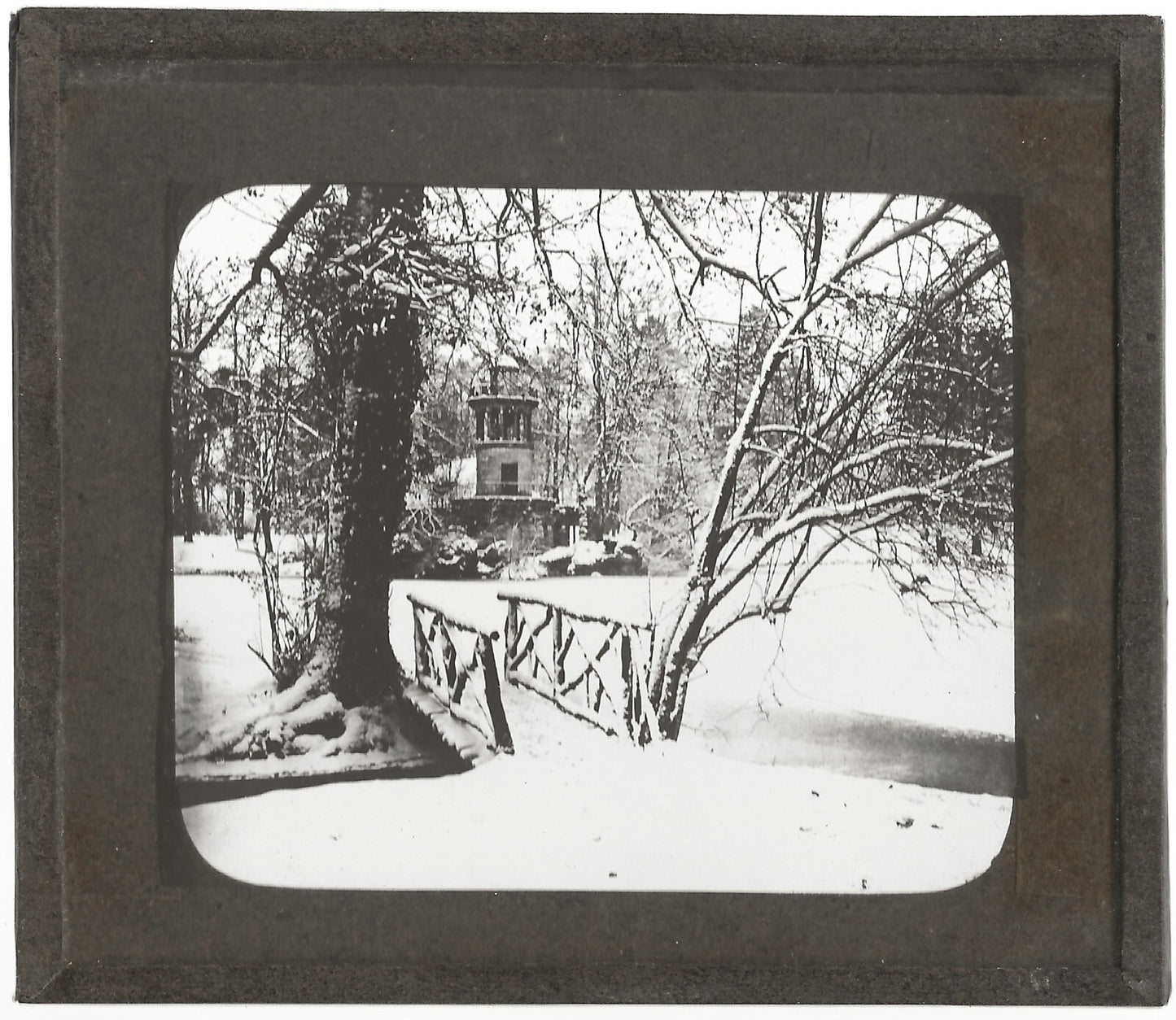 Versailles Trianon neige, photo ancienne plaque de verre, positif 8,5x10 cm