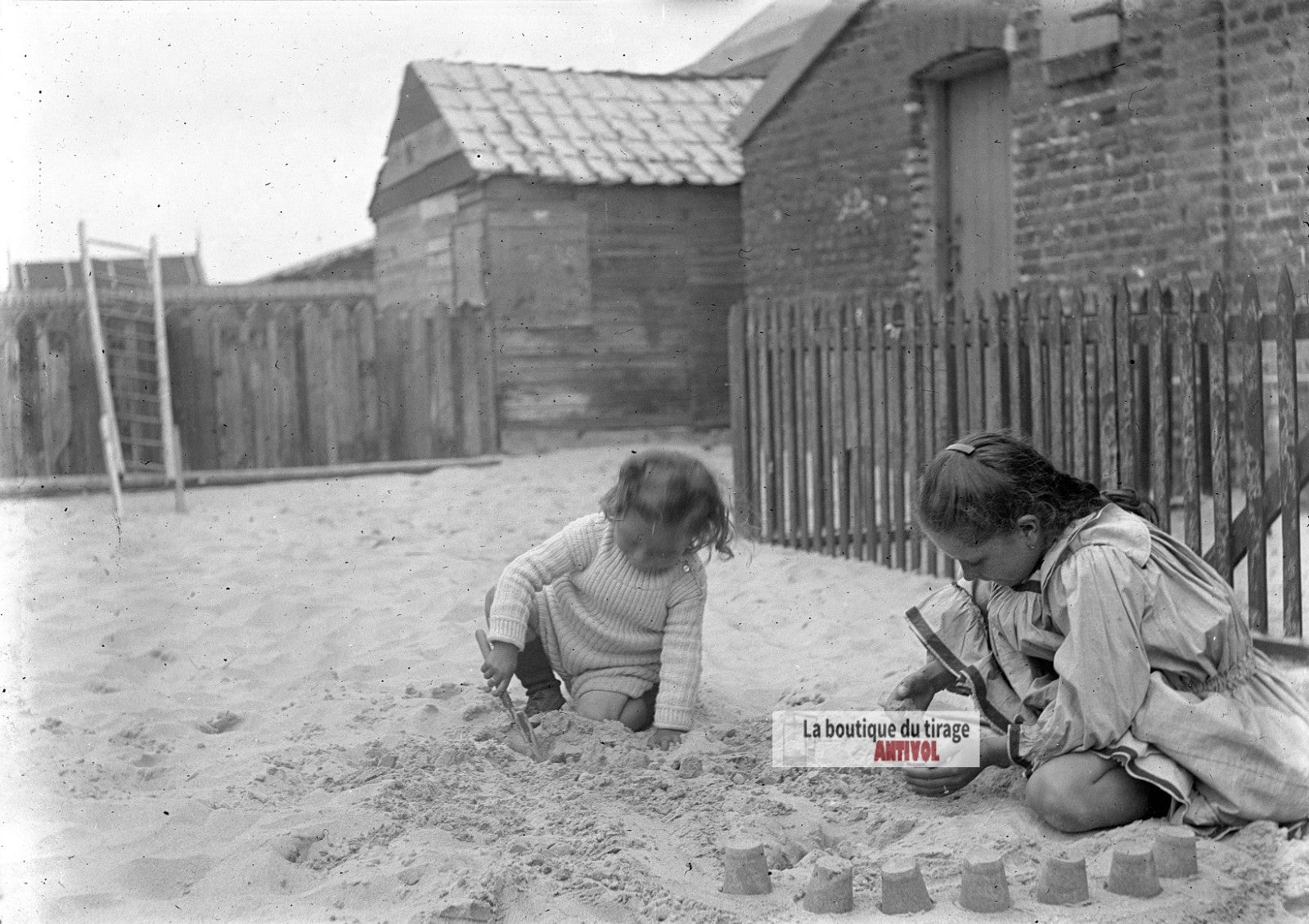 Jeux d'enfants, Berck-Plage, plaque verre photo ancienne, négatif 9x12 cm