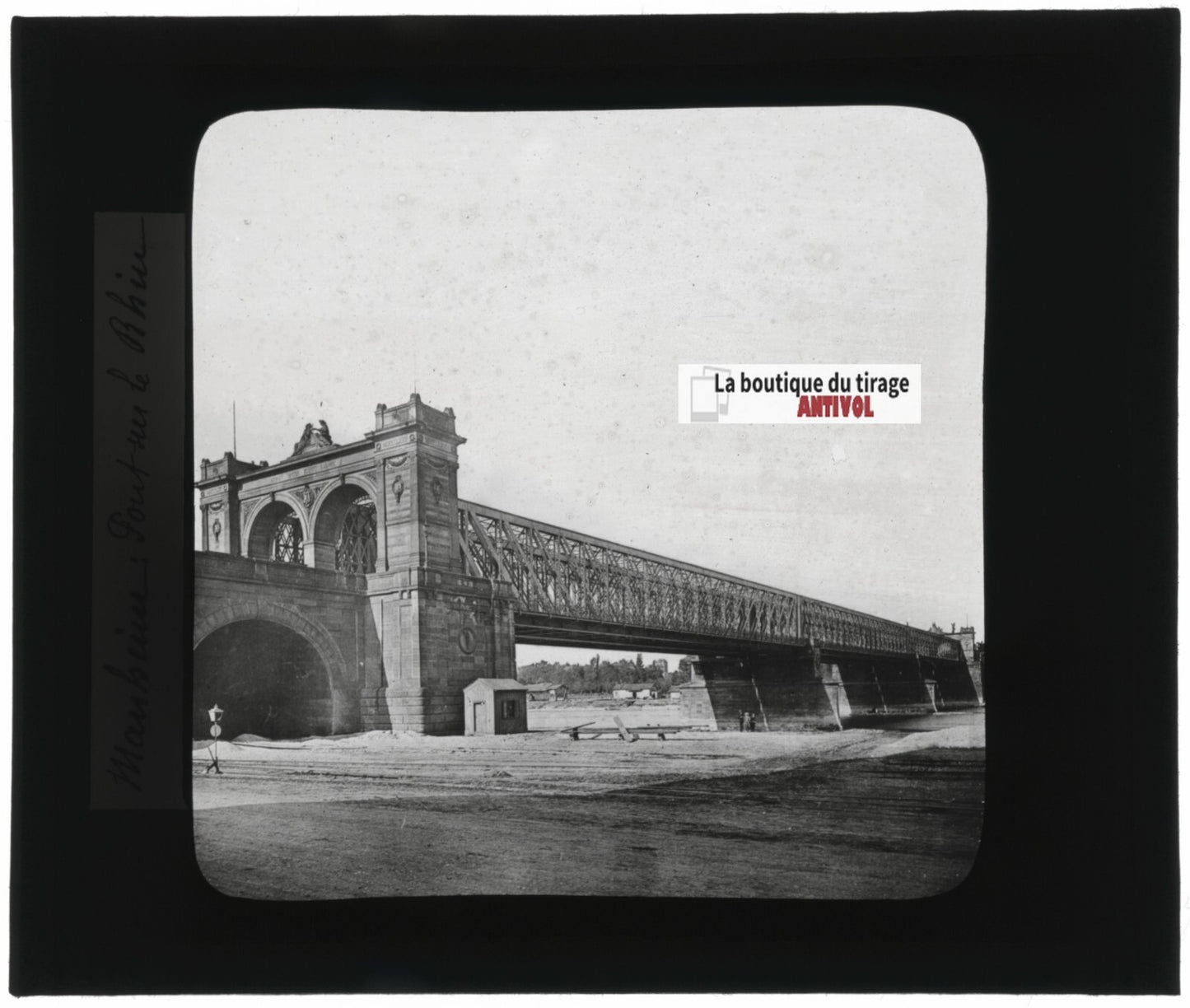 Pont sur le Rhin à Mannheim, Allemagne, photo plaque verre, positif 8,5x10 cm