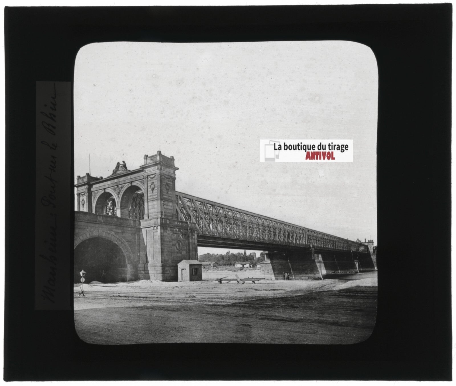 Pont sur le Rhin à Mannheim, Allemagne, photo plaque verre, positif 8,5x10 cm