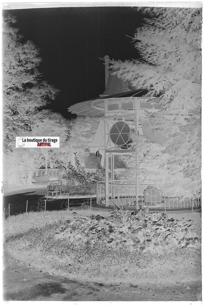 Saint-Nectaire, jardin parc, Plaque verre photo, négatif noir & blanc 10x15 cm