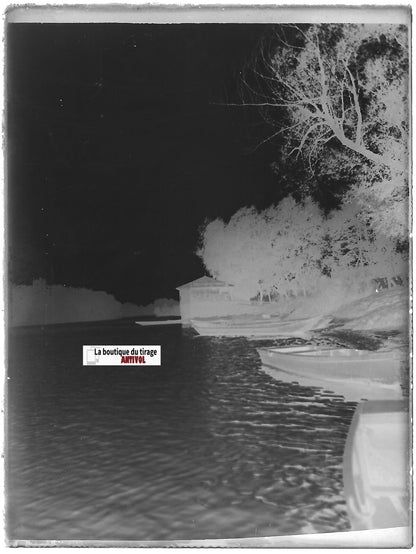 La Garonne, Toulouse, Plaque verre photo ancienne, négatif noir & blanc 9x12 cm