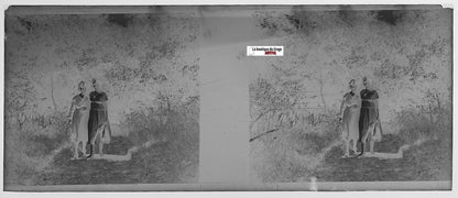 Femmes, promenade, Plaque verre photo stéréo, négatif noir & blanc 4,5x10,7 cm