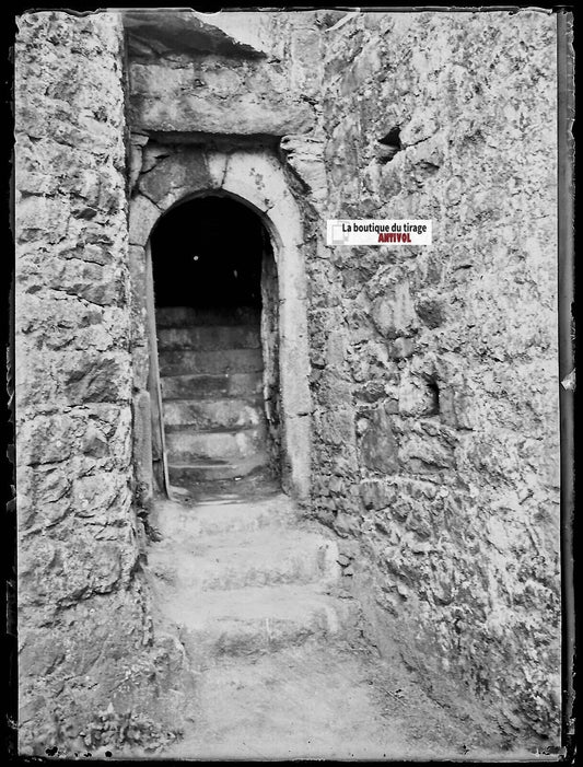 Jersey, Guernesey, escalier, Plaque verre photo, négatif noir & blanc 9x12 cm