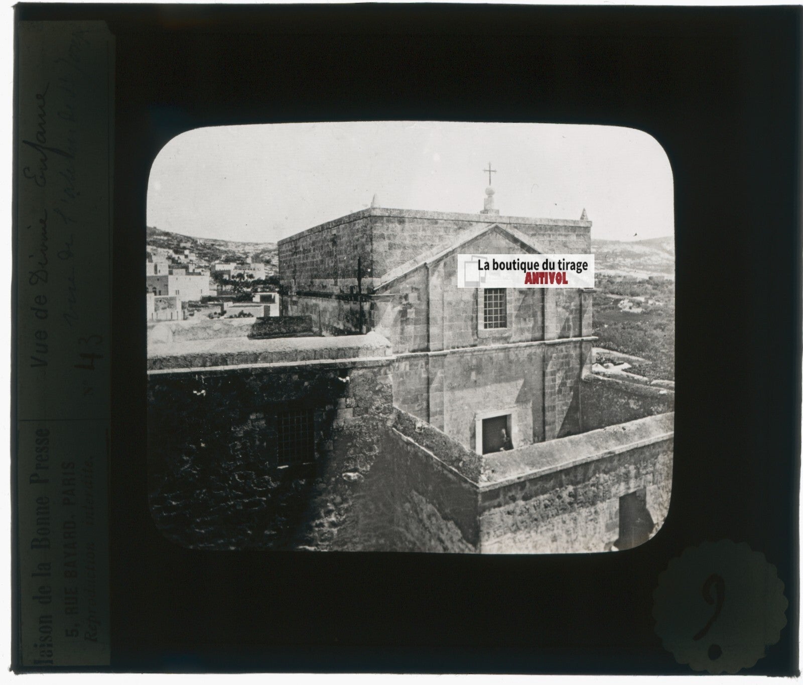 L'atelier de Nazareth St-Joseph, Israël, photo plaque verre, positif 8,5x10 cm