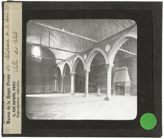 Château Royal de Blois, salle, photo ancienne plaque de verre, positif 8,5x10 cm