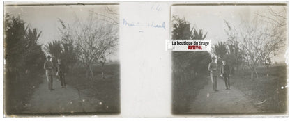 Marrakech Maroc, Plaque verre stéréoscopie, positif noir & blanc 4,5x10,7 cm