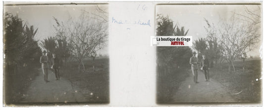 Marrakech Maroc, Plaque verre stéréoscopie, positif noir & blanc 4,5x10,7 cm