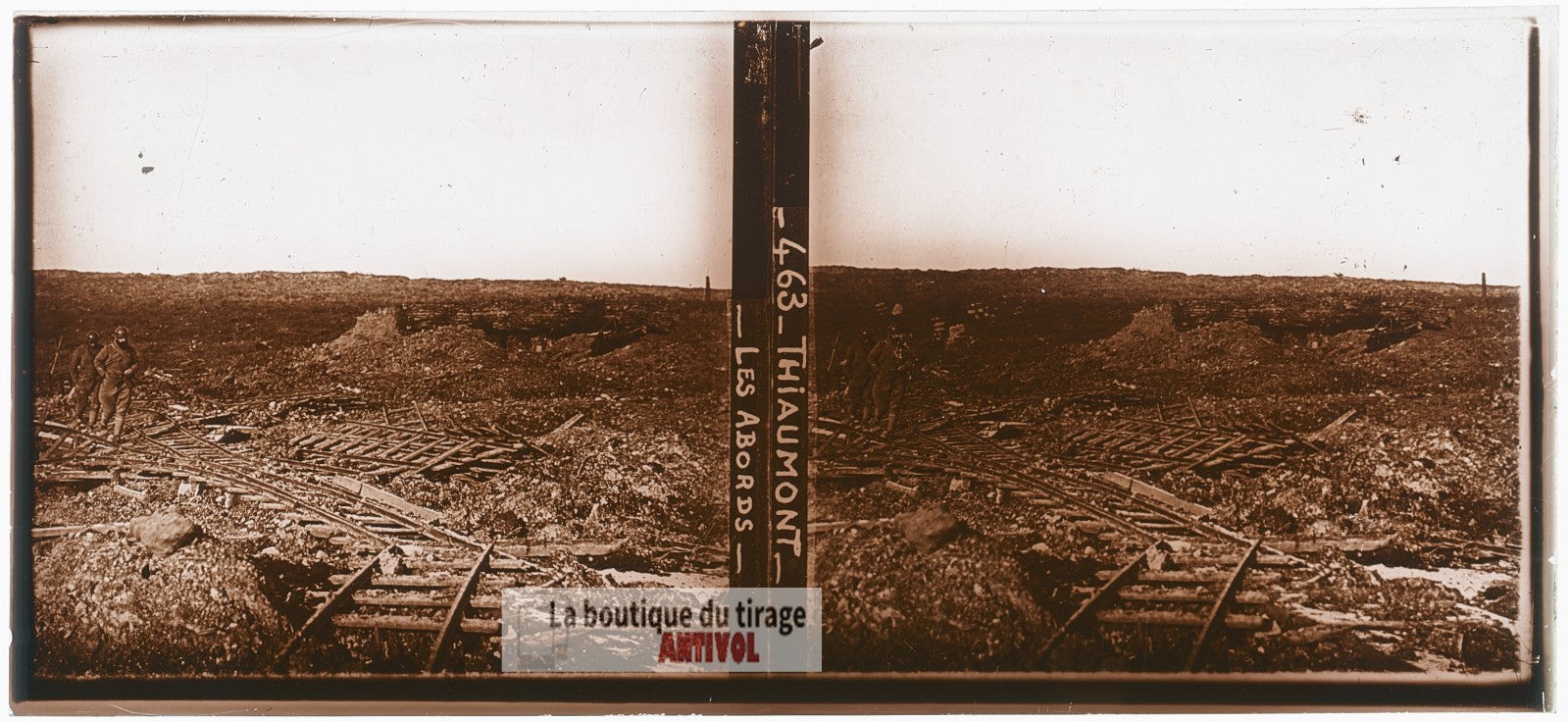 Thiaumont, 1916, guerre WW1, plaque verre photo ancienne stéréo 6x13 cm