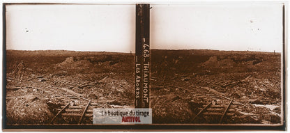 Thiaumont, 1916, guerre WW1, plaque verre photo ancienne stéréo 6x13 cm