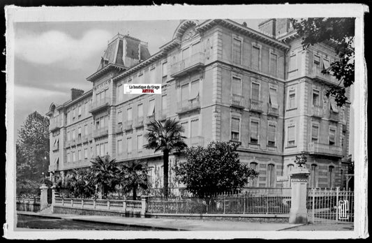 Plaque verre photo négatif noir & blanc 9x14 cm Salies-de-Béarn Grand Hôtel