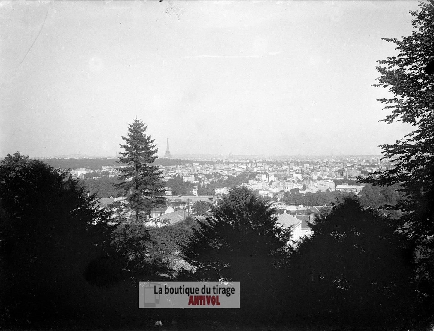 Vue sur Paris depuis Meudon, plaque verre, photo ancienne, négatif 9x12 cm