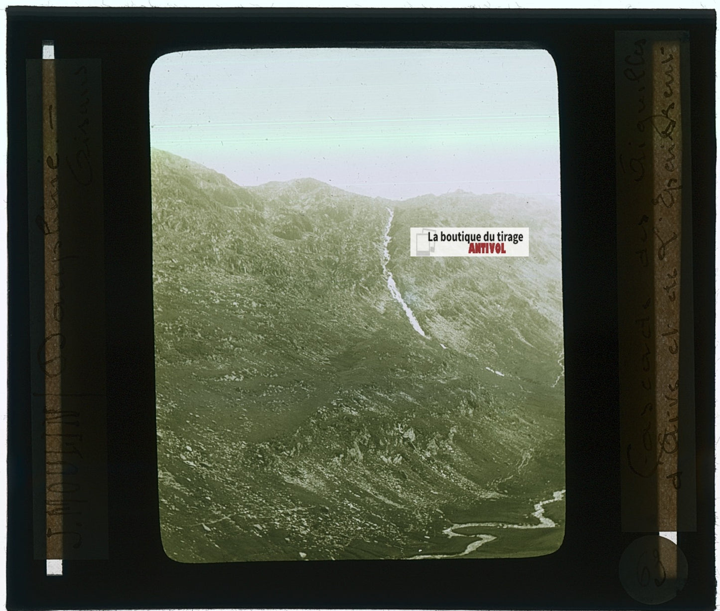 Cascade des Aiguilles d’Arves, photo J. Moulin, plaque verre, couleur, 8,5x10 cm