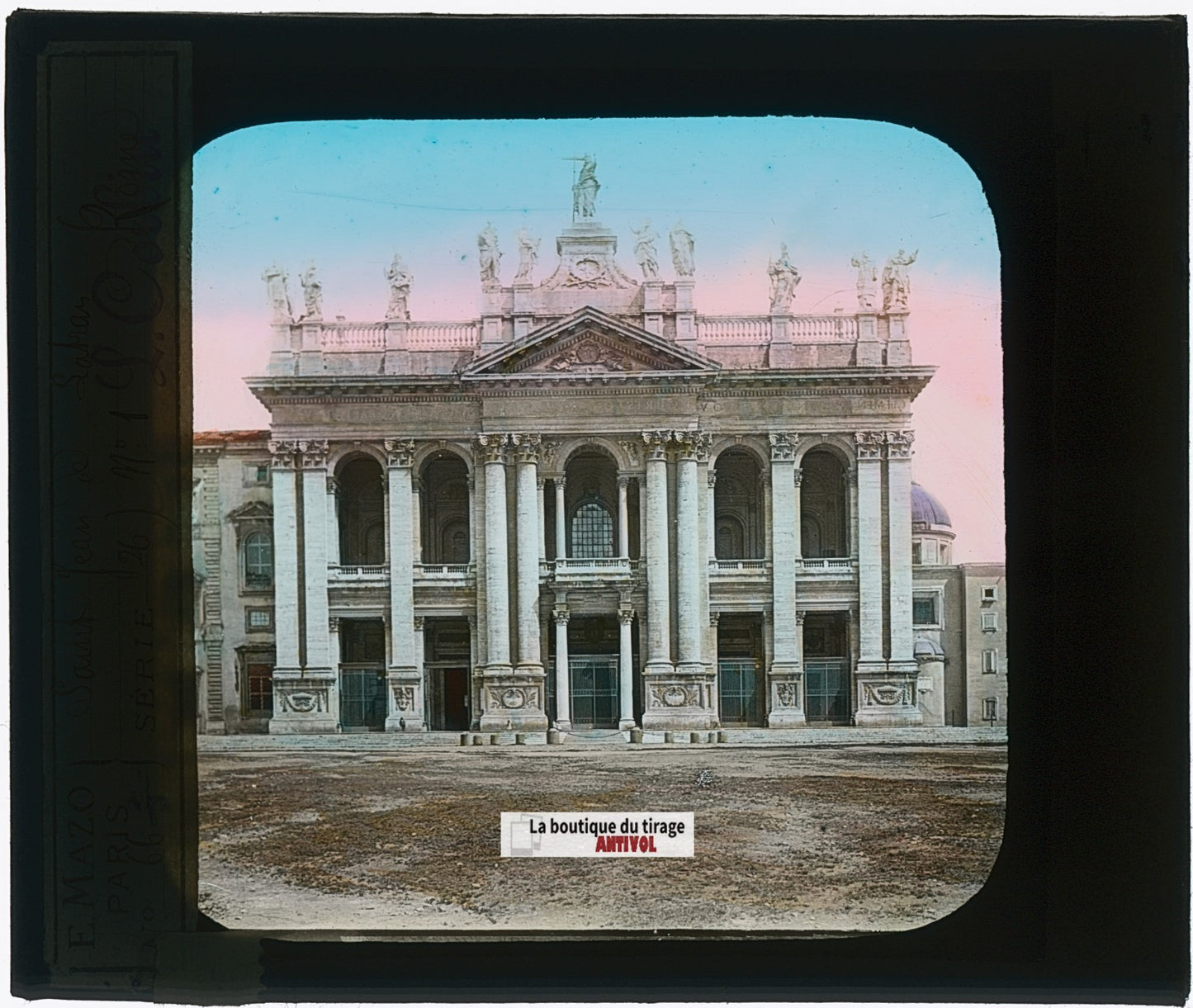 Saint-Jean-de-Latran, Rome, Italie, plaque ancienne verre couleur, 8,5x10 cm