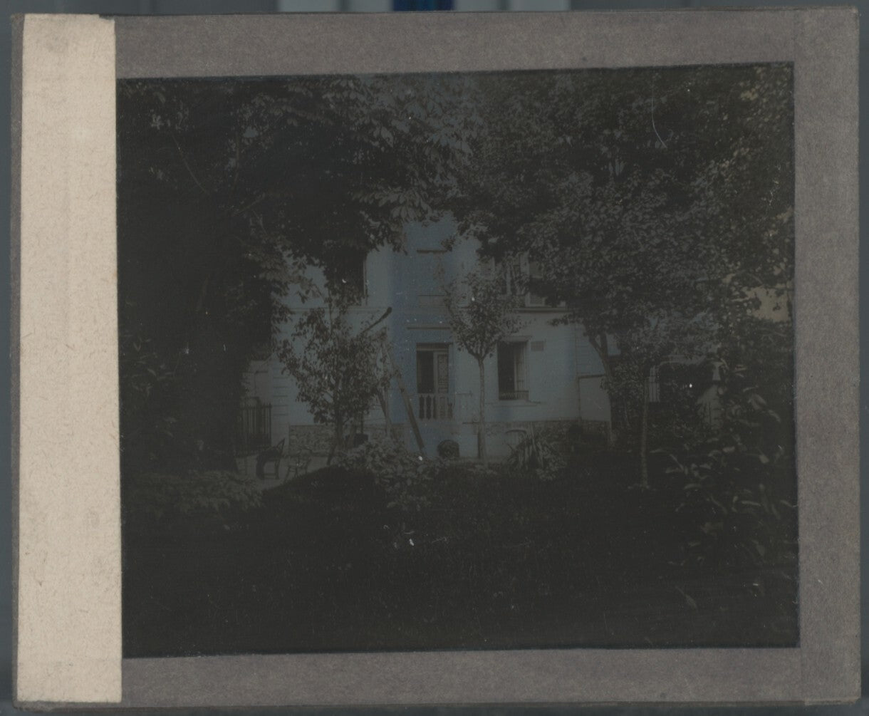 Maison, villa, photo ancienne plaque verre, noir & blanc, positif 8,5x10 cm