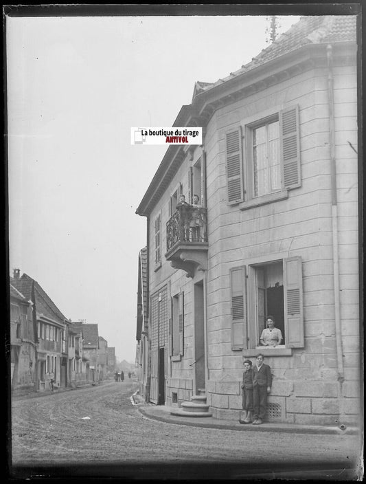 Holtzheim, Alsace, Plaque verre photo ancienne, négatif noir & blanc 9x12 cm