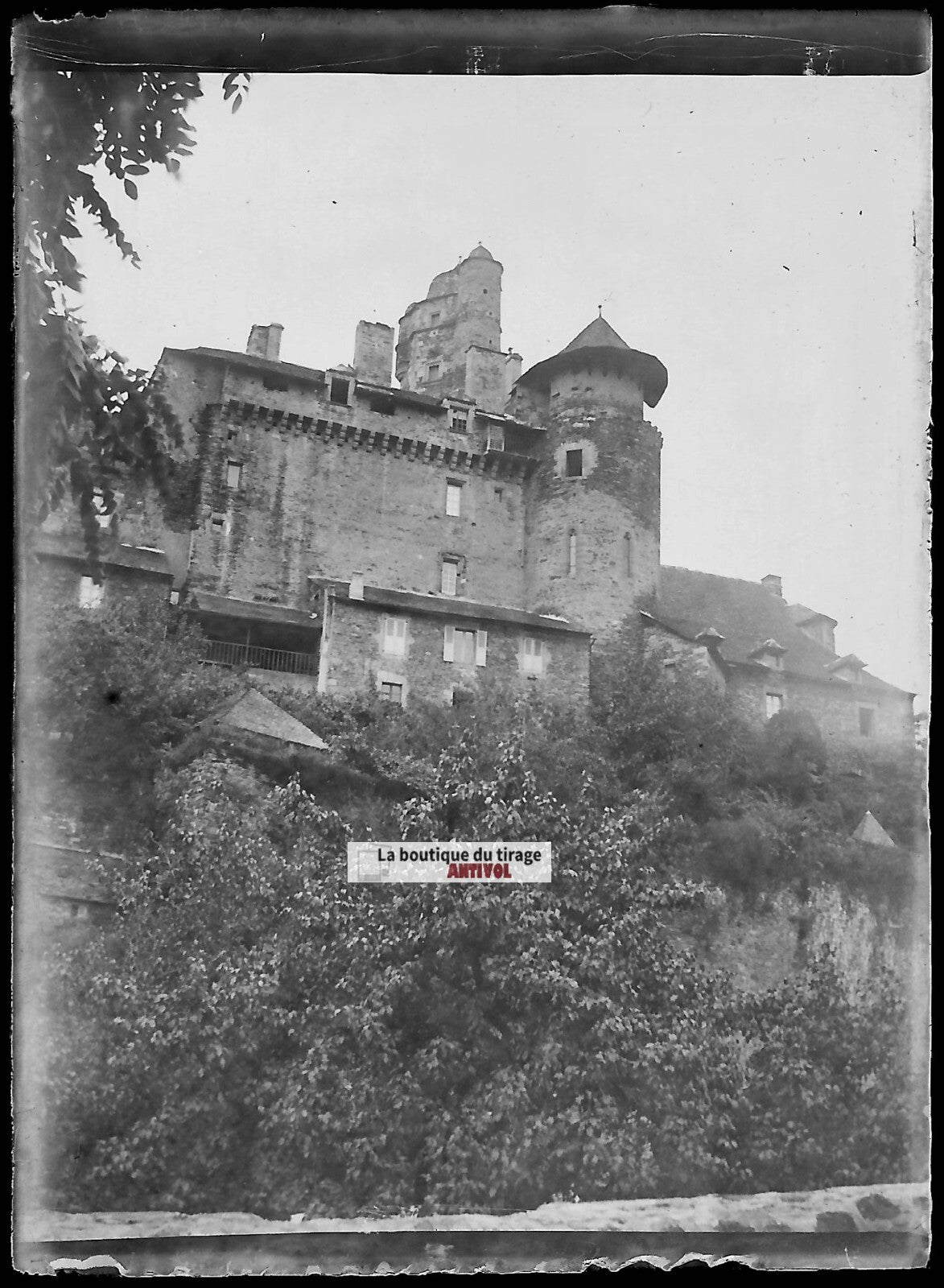 Château d'Estaing, Plaque verre photo ancienne négatif noir et blanc 6x9 cm