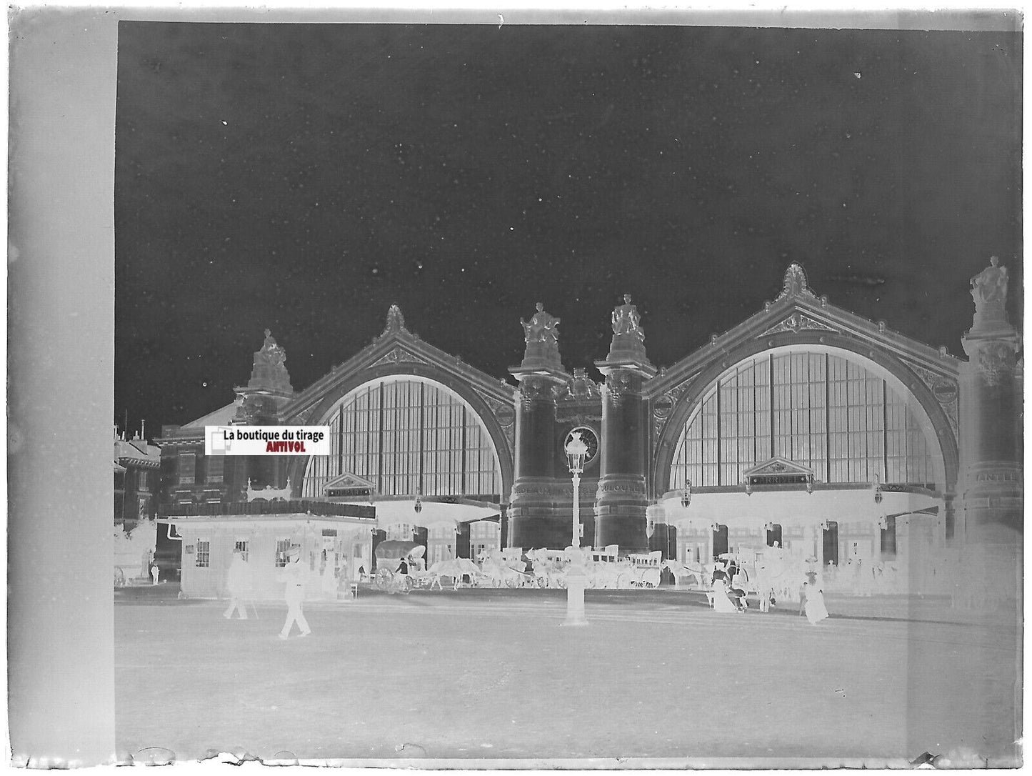 Gare de Tours, Plaque verre photo ancienne, négatif noir & blanc 9x12 cm