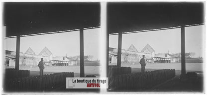 Dépôt de munitions, obus guerre WW1, plaque verre photo ancienne stéréo 6x13 cm