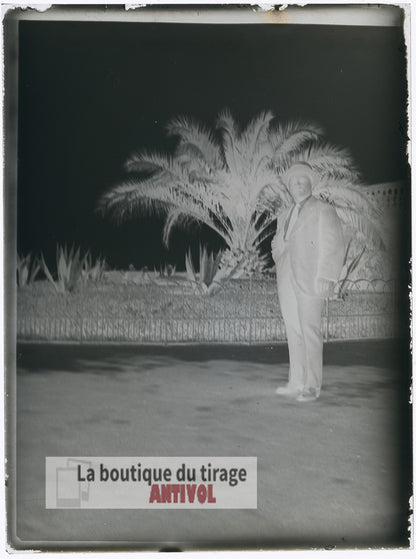 Homme, costume, Oran, Algérie, plaque verre, photo ancienne, négatif 9x12 cm