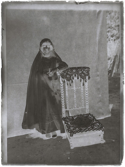 Plaque verre photo ancienne noir et blanc négatif 9x12 cm communion fille France