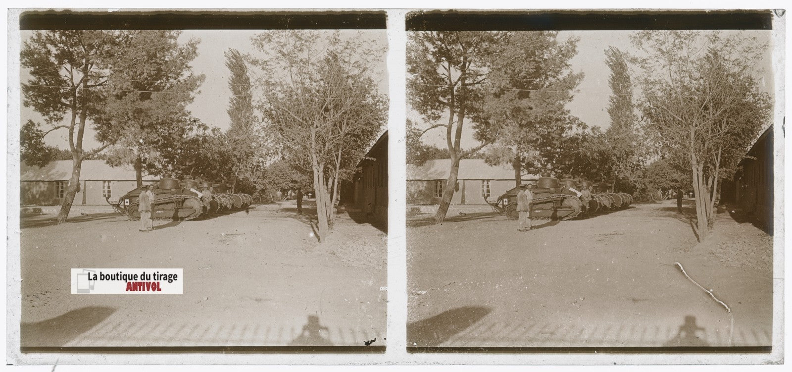 Chars Renault FT, Algérie, plaque verre, photo stéréoscopie, N&B 6x13 cm