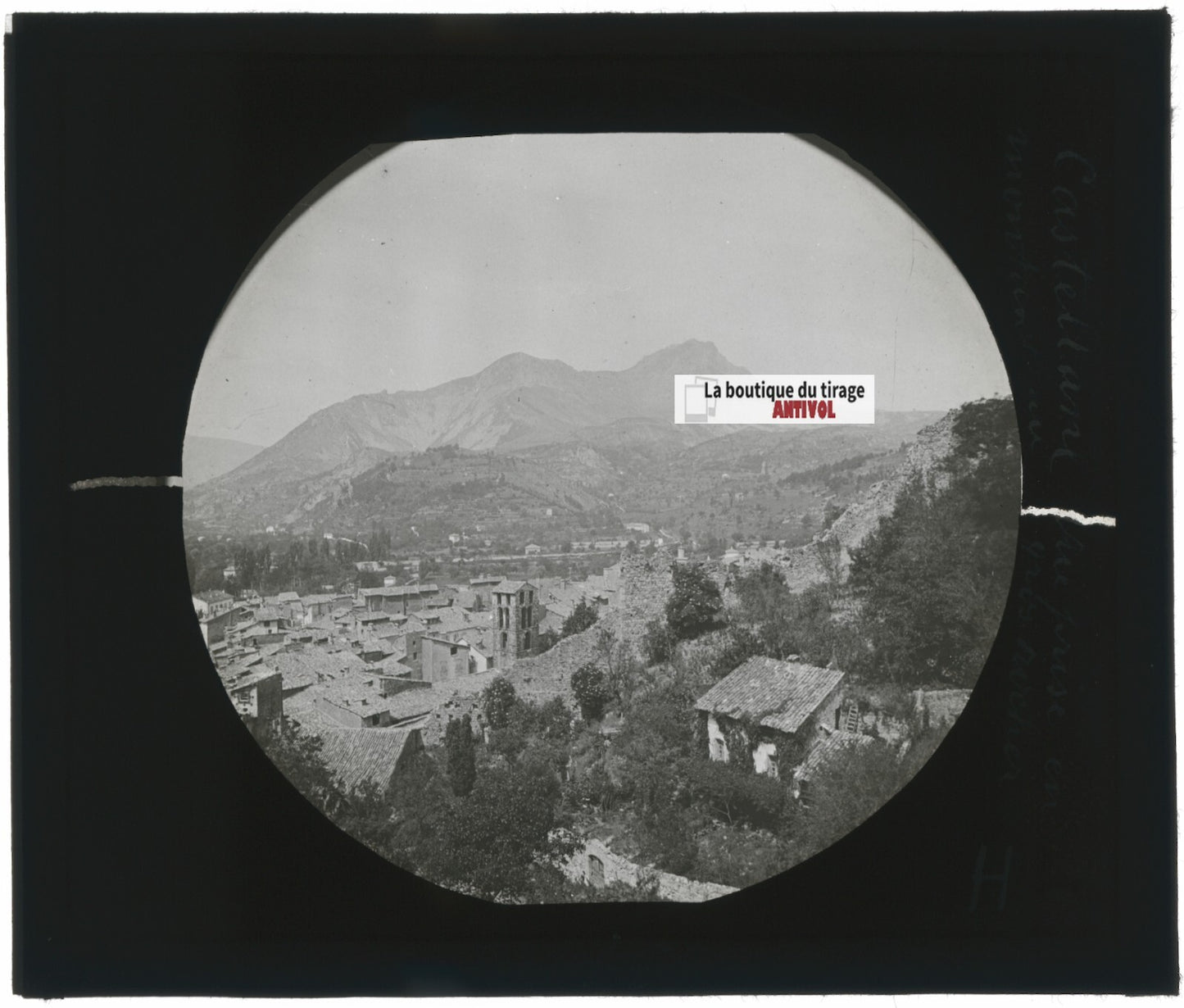 Village Castellane, Provence, photo ancienne plaque de verre, positif 8,5x10 cm