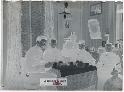 Réveillon des soldats, Paris, plaque verre, photo ancienne, négatif 9x12 cm