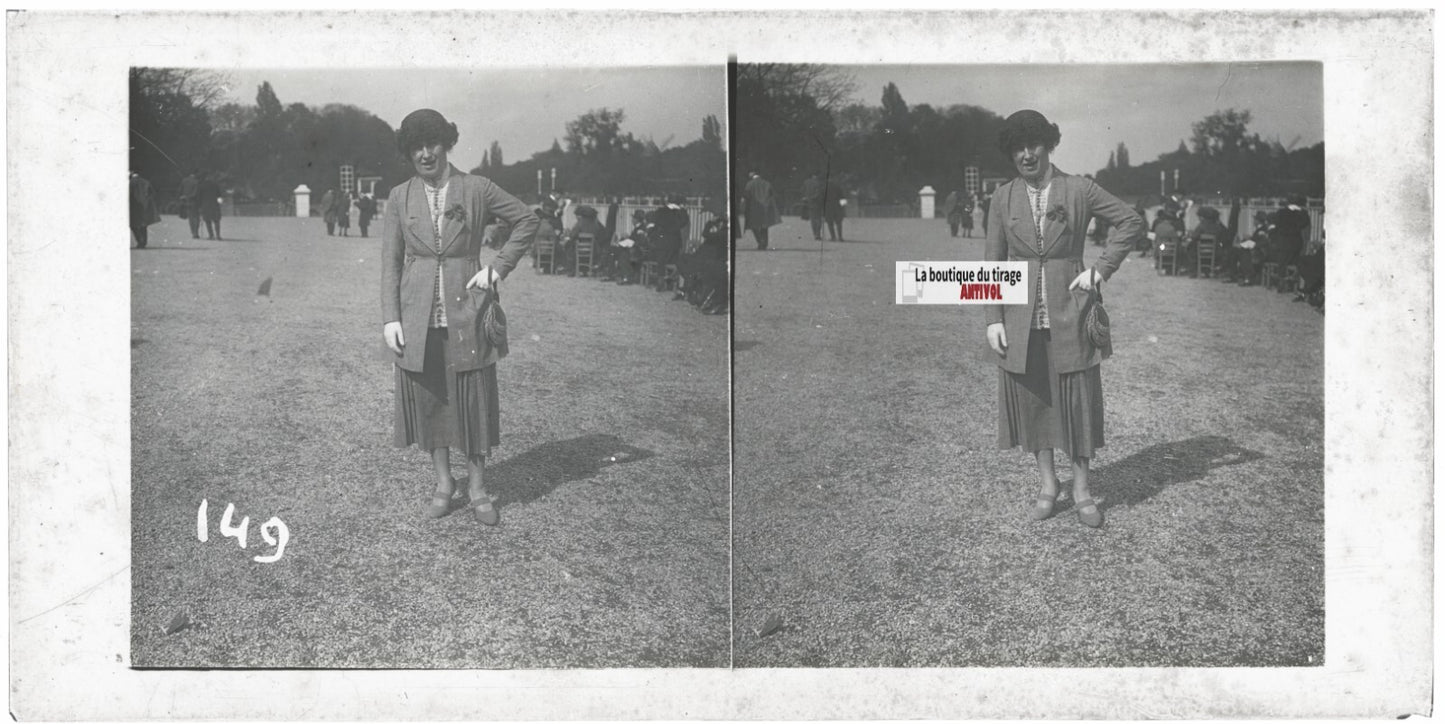 Hippodrome de Longchamp, Paris, stéréoscopie plaque verre, positif 8,5x17 cm