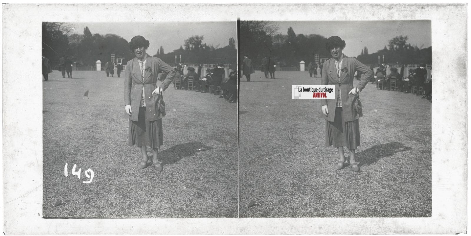 Hippodrome de Longchamp, Paris, stéréoscopie plaque verre, positif 8,5x17 cm