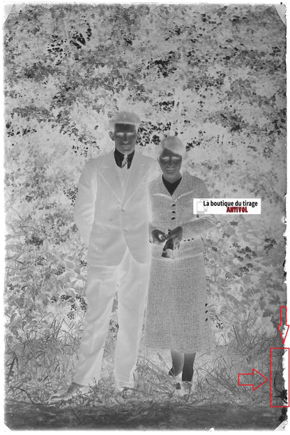 Couple, amour, Plaque verre photo ancienne, négatif noir & blanc 10x15 cm France