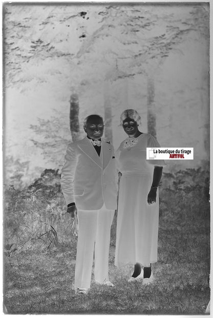 Couple, amour, Plaque verre photo ancienne, négatif noir & blanc 10x15 cm France