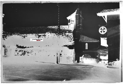 Eglise de Bidart, Plaque verre photo ancienne, négatif noir & blanc 10x15 cm