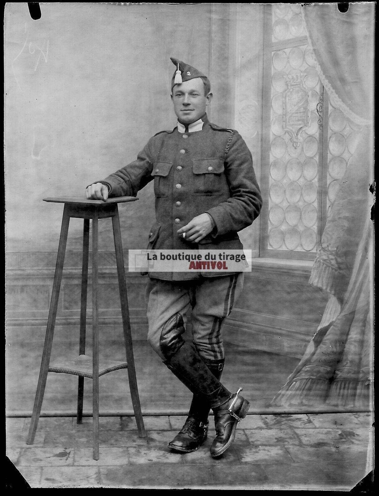 Plaque verre photo ancienne négatif noir et blanc 9x12 cm 2e régiment soldat