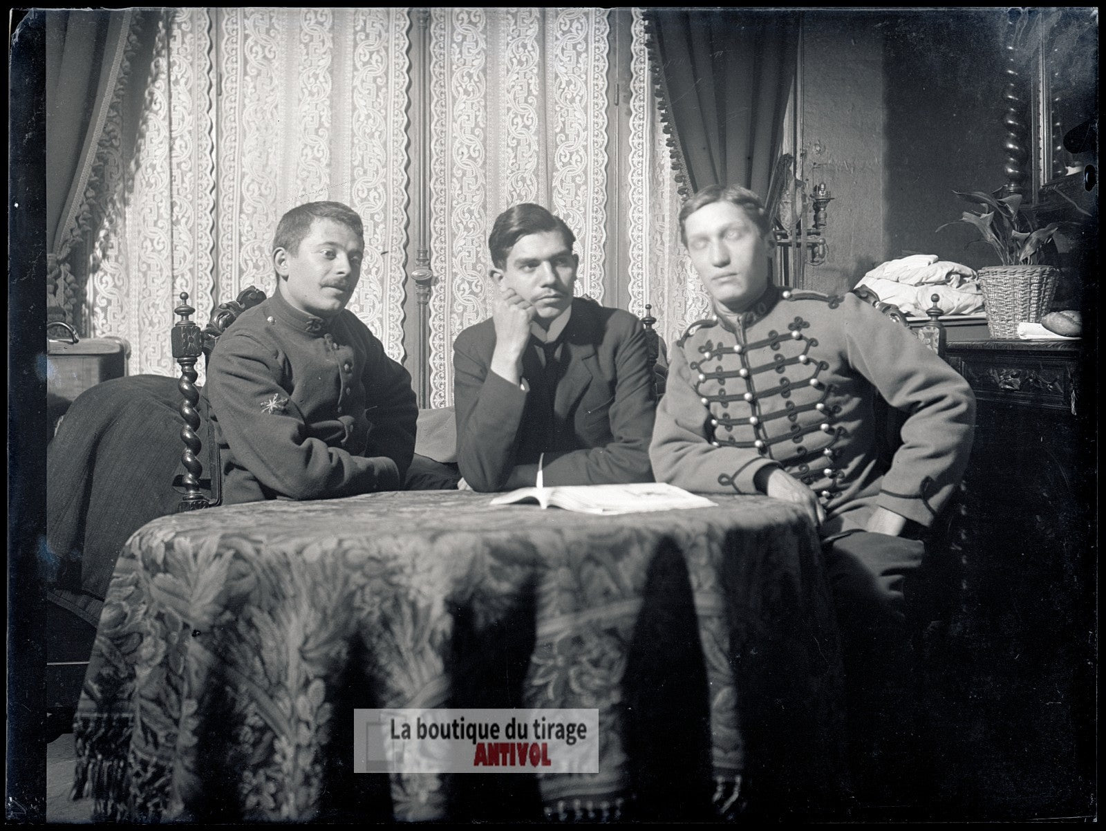 Hommes, militaires, soldats, plaque verre, photo ancienne, négatif 9x12 cm