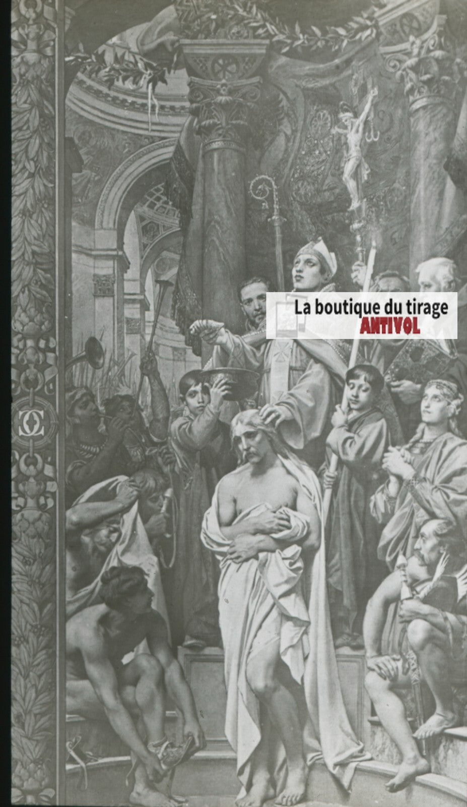 Scène religieuse, dessin, plaque de verre, noir & blanc, positif 8,5x10 cm