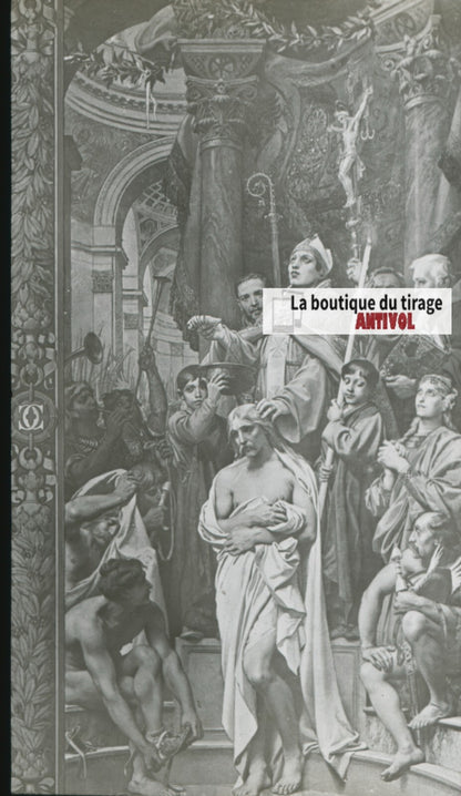 Scène religieuse, dessin, plaque de verre, noir & blanc, positif 8,5x10 cm