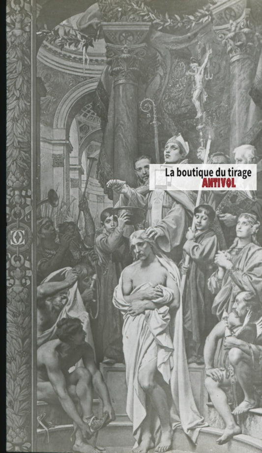 Scène religieuse, dessin, plaque de verre, noir & blanc, positif 8,5x10 cm