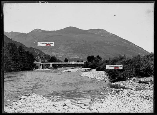 Plaque verre photo ancienne négatif noir et blanc 13x18 cm Bielle montagne 