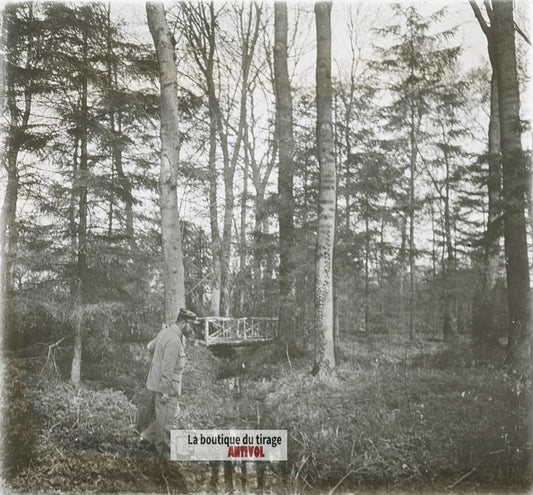 Reconnaissance, soldat, guerre WW1, plaque verre photo ancienne stéréo 6x13 cm