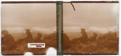 Sommet Punta Fulsa Espagne, plaque verre, photo ancienne stéréo, sépia 6x13 cm