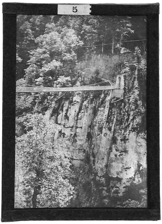 Plaque verre photo ancienne positif noir et blanc 6x9 cm passerelle d'Holzarte