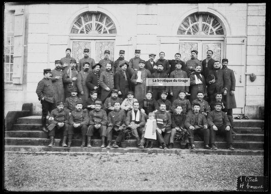 Plaque verre photo ancienne négatif noir et blanc 13x18 cm groupe soldats France