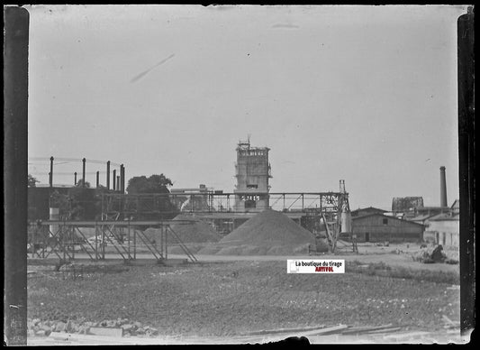 Usine, industrie, Plaque verre photo ancienne, négatif noir & blanc 6x9 cm