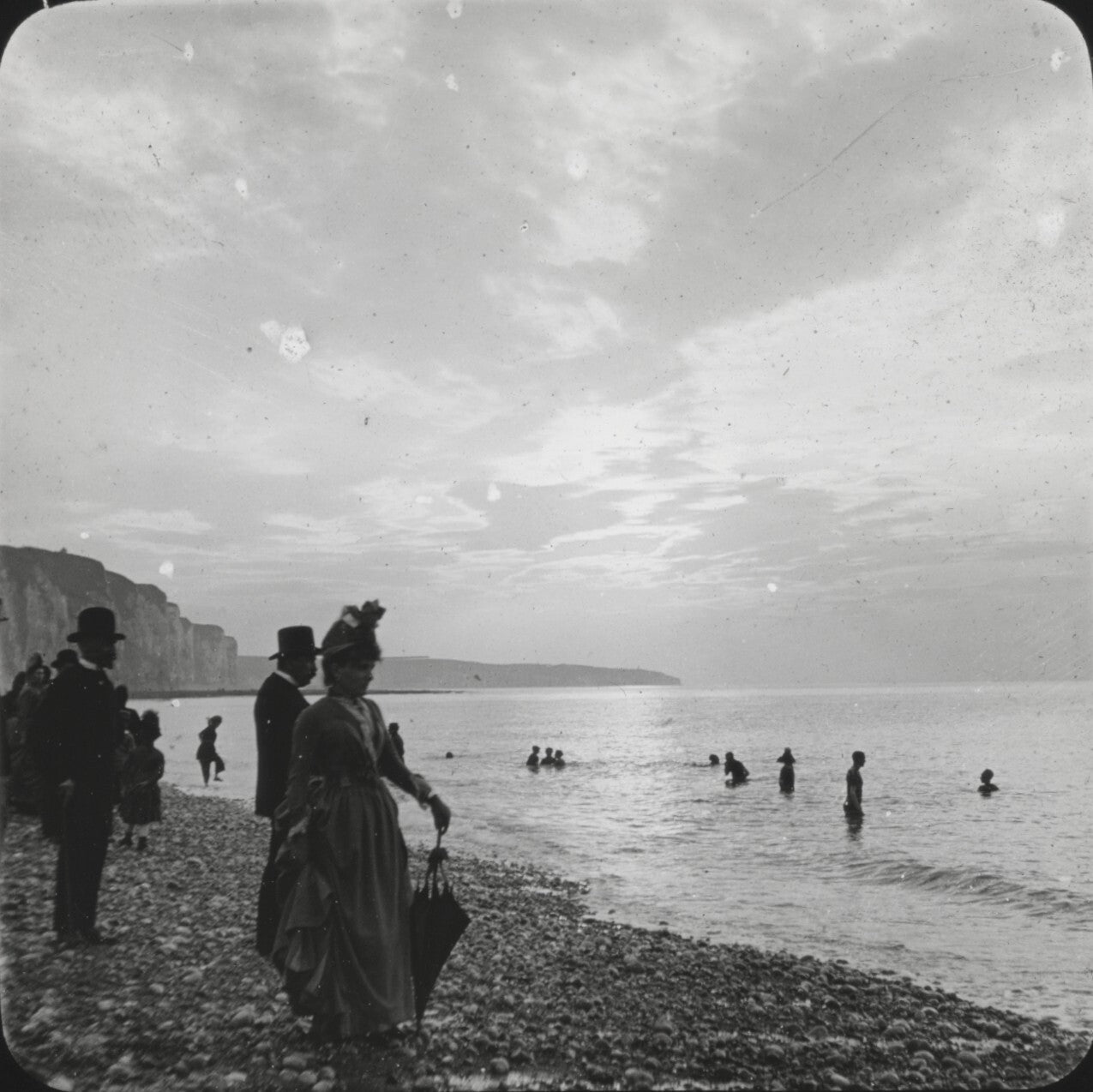 Mers-les-Bains, plage, Somme, photo ancienne plaque verre, positif 8,5x10 cm